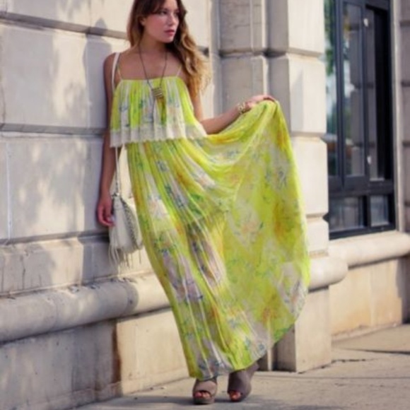 yellow and blue maxi dress